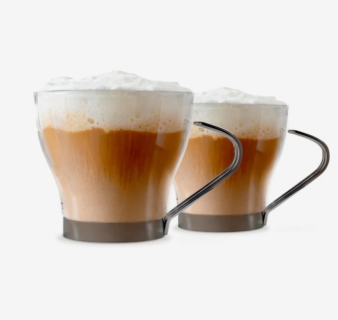 Set 4 Tazas Cappuccino 200ml Vidrio Asa Metálica