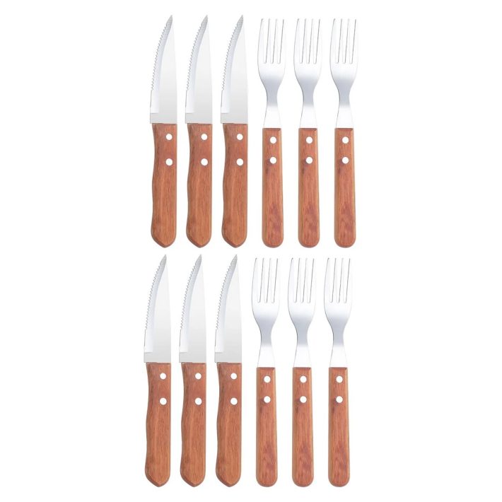 Set Cubiertos Parrilleros de Carne 12Pzs Mango Madera