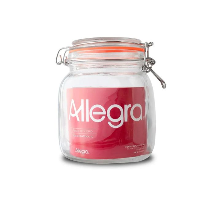 Frasco de Vidrio con Tapa Hermética 1 Litros Transparente